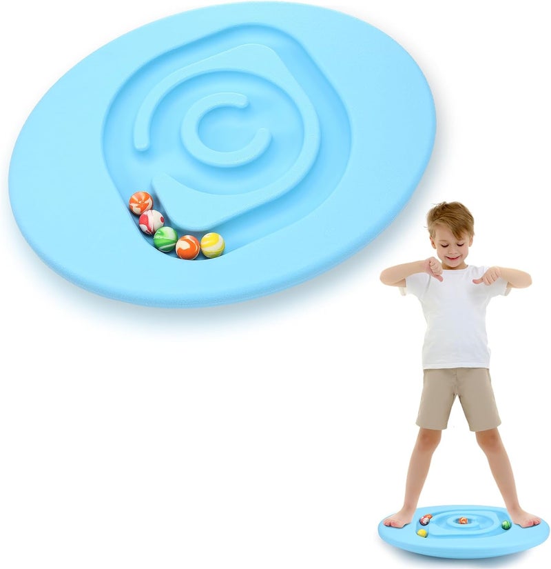 Seenelling Kids Maze Balance Board Plastic Wobble Rocker Balance Board with Mini Balls Load 170lb for Balancing Exercise Equipment Game Boys Girls Physical Therapy 18.5 x 14.57 Inch(Blue,Round) - Image 1